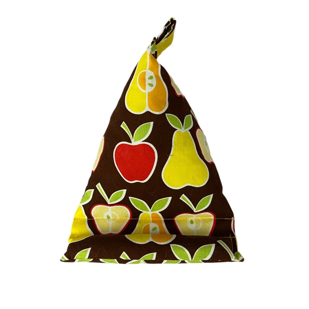 Cell Phone Pillow Stand Fruit Apple Pear Print Brown Fabric Handmade Holder
